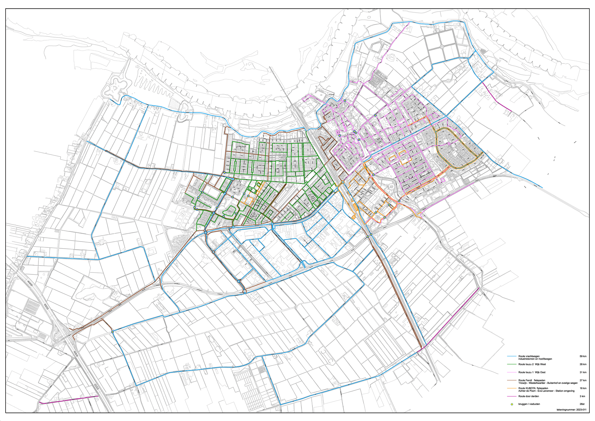 De strooiroute kaart waarop de routes staan die we rijden wanneer we gaan strooien tegen gladheid.